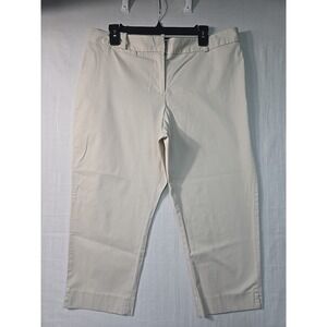 Talbots Women's 14 Petite Curvy Capri Dress Pants Beige Cropped Cotton Spandex